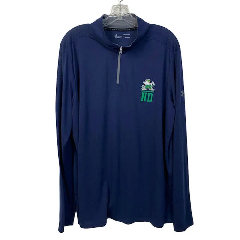 Men's L UNDER ARMOUR Notre Dame 1/4-Zip Pullover Lightweight Leprechaun Top  25" - Picture 9 of 9